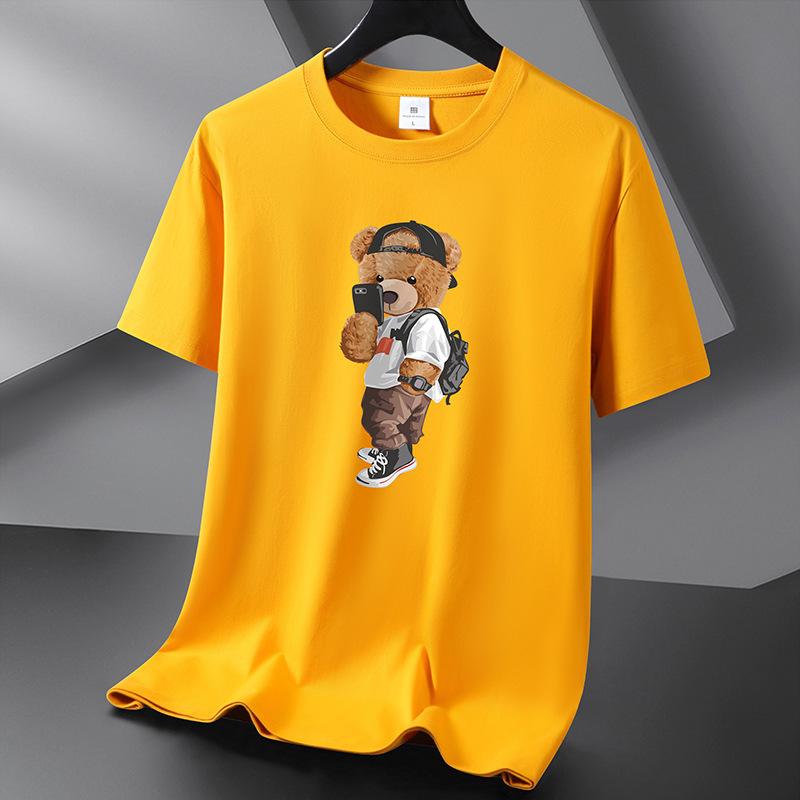Selfie Bear 10 barev Pure Cotton Tričko Pánské tričko s kulatým výstřihem Krátký rukáv Volný Tričko Velká velikost S-6XL