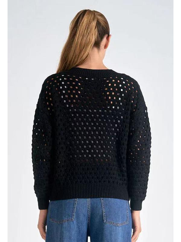 2025 Evropská a americká dámská ležérní móda Dutý pletený zapínací svetr