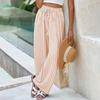 Women's Casual Summer Pants Elastic Waist Wide Leg Trousers Vertical Striped Print Lightweight Breathable Fabric Comfortable Fit