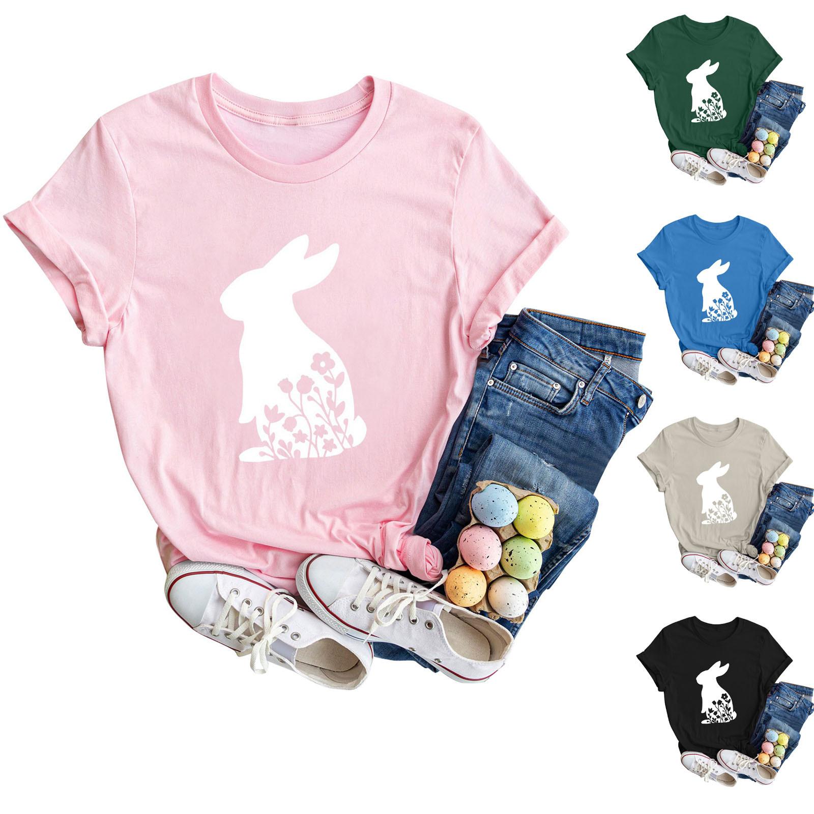 

Women s Short Sleeved Round Neck T-shirt, Fashionable Easter Printed T-shirt, Casual Top, Raglan Short Sleeved Top M синий