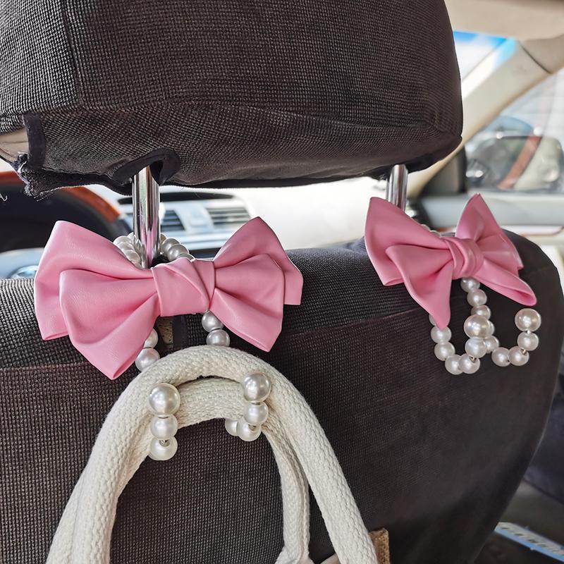 Cute Bowknot Car Hook Elegant Alloy Pearl Car Organizer Clip Car Seat Back Hanger Durable Lovely Bow Knot Car Hook Holder Hooks