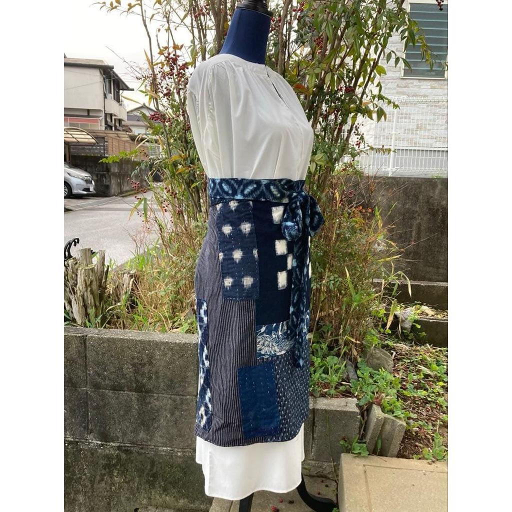 Used B50 Boro Apron, Old Cloth, Remake, Indigo Dye, Patchwork, Pieced, Sashiko, Waist Wrap