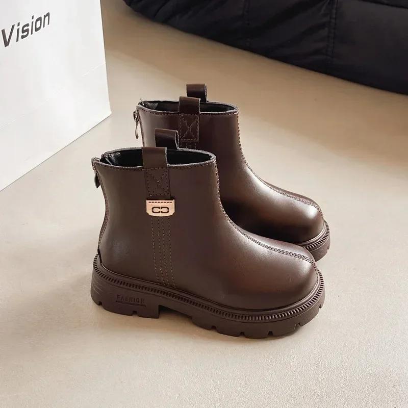New Children's Boot Simple Classic Girls Ankle Boots Winter Black Brown Versatile Kids Fashion School Cotton Boots Warm Plush