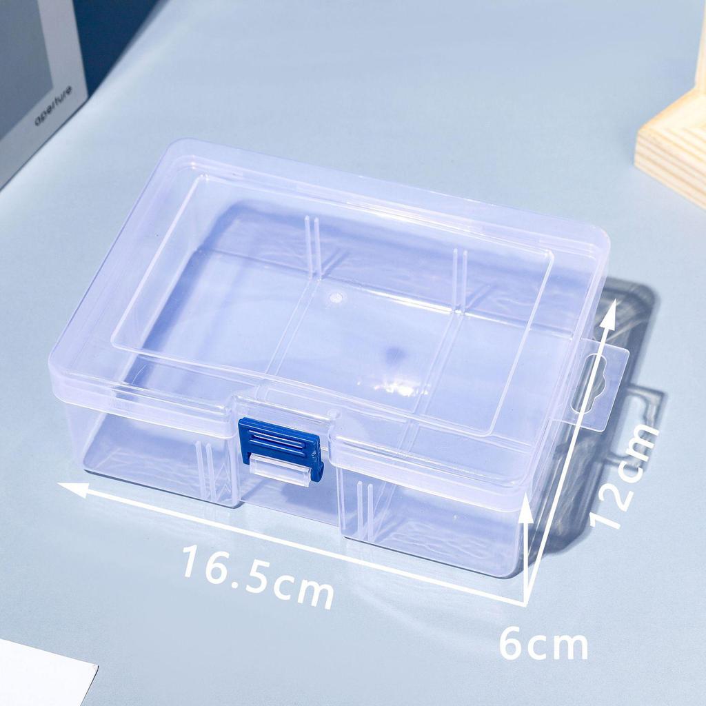 Blue Plastic Electronic Components Storage Box - Small Transparent Tool Organizer for Screws and Parts.