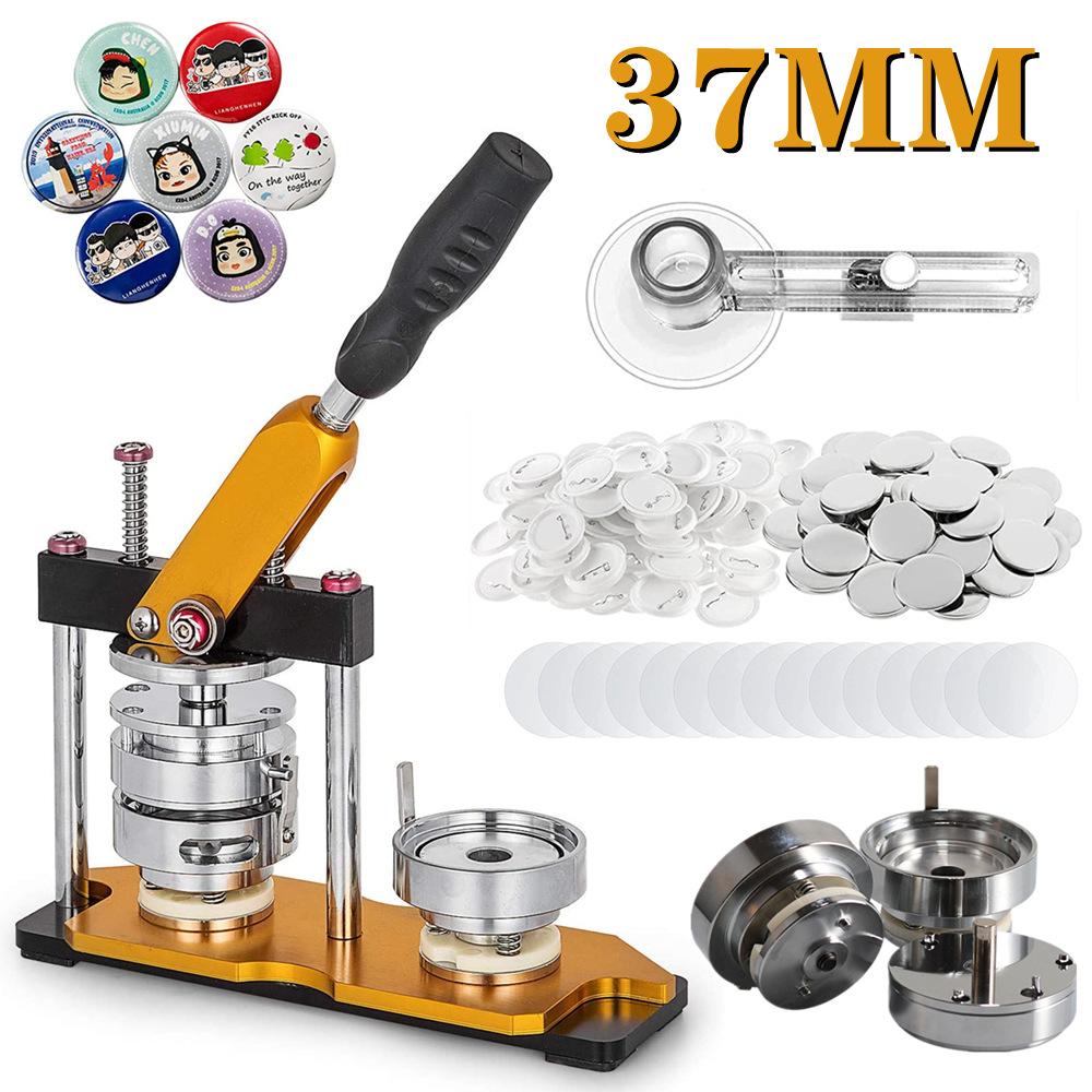 Button Maker Machine DIY Pin Badges Set, 25/32/37/44/58MM Badge Press Maker Machine with 100 Pcs Button Parts+Circle Cutter+Mold
