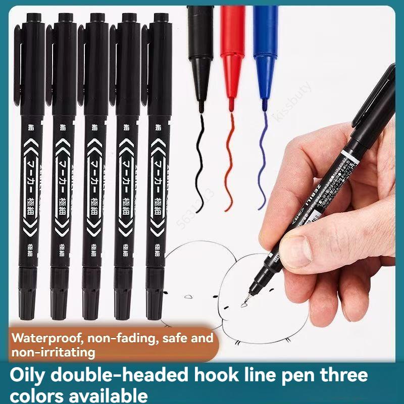 10Pcs/set Double Tip Art Black Blue Ink Permanent Paint Marker Pen for Plastic Wood Stone Metal Glass Doodling Marking Graffiti