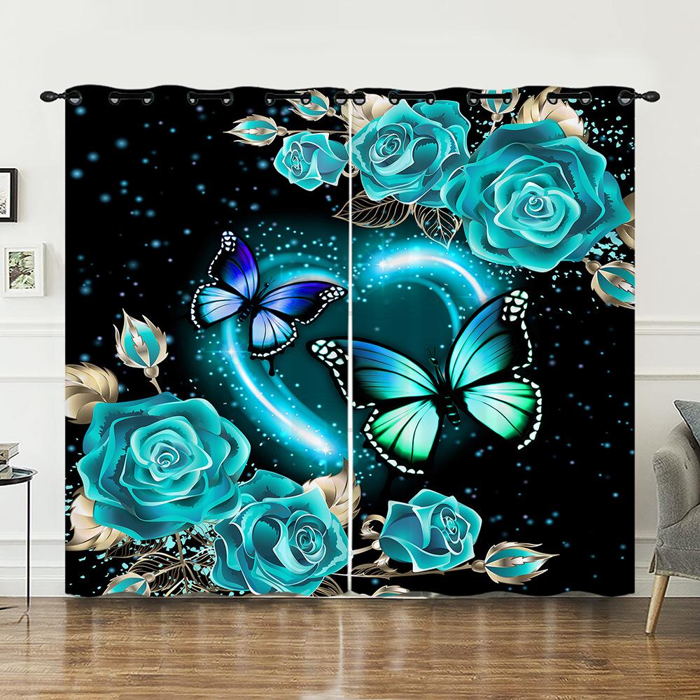Curtains Butterfly Flower Curtains Digital Printing Blackout Curtains No Punching