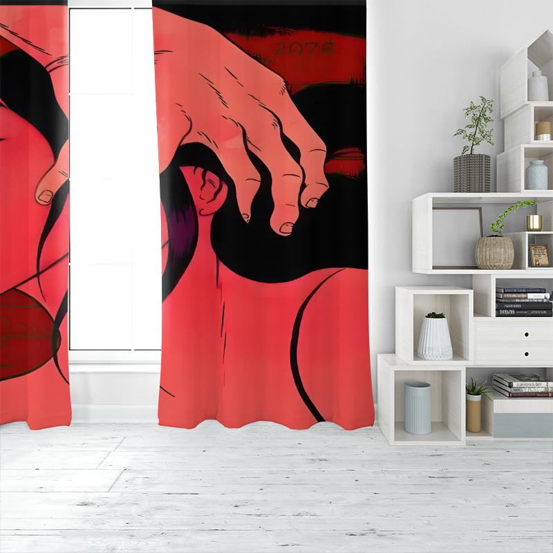 2pcs- Women with Milk Print Curtain - Polyester - Suitable for Bedroom, Living Room, Study, Private Space (customizable)