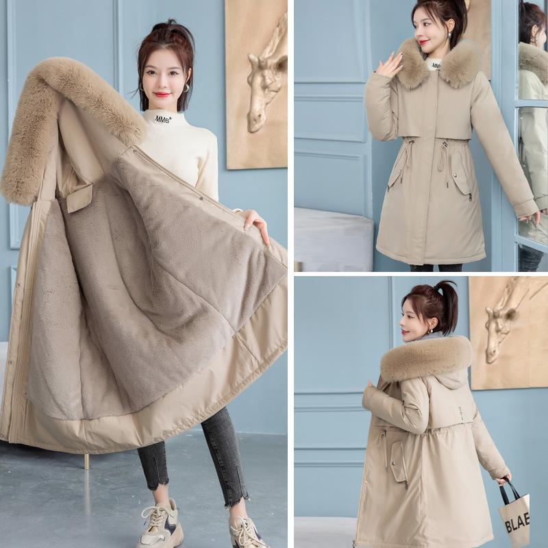 Women's Mid-length Parka with Large Fur Collar - Warm, Slimming Cotton Jacket, Korean Style Winter Outerwear