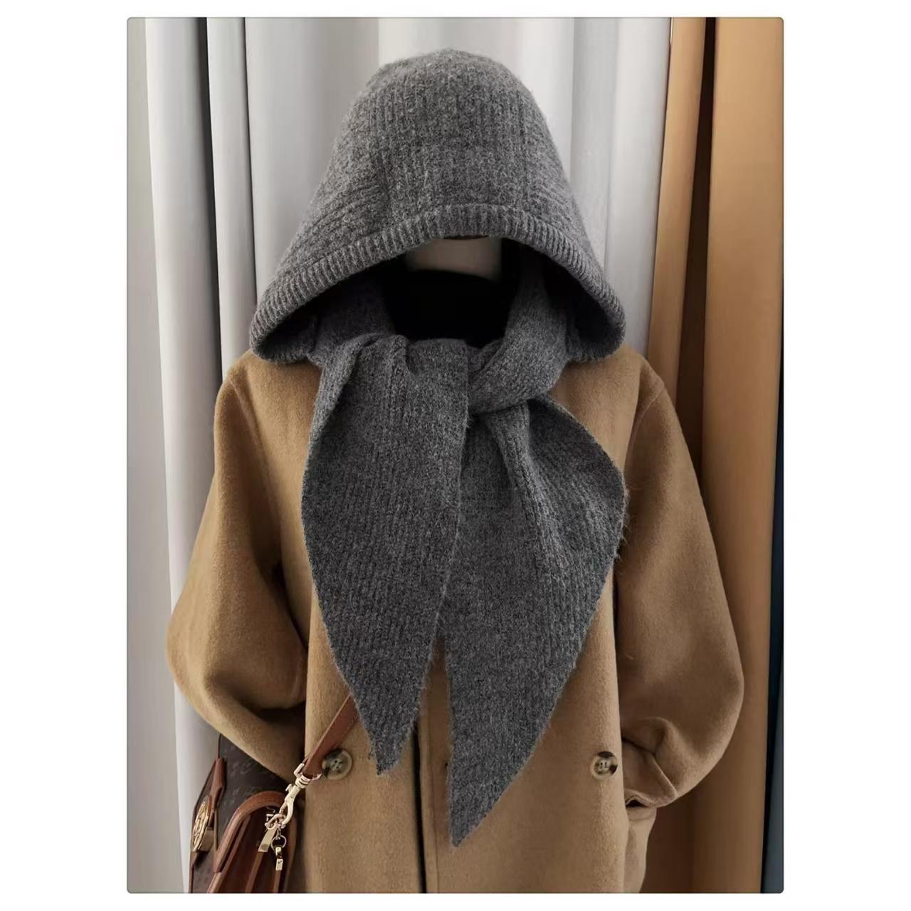 

Женский модный вязаный балаклава-шапка и шарф в комплекте - Однотонный, милый и теплый зимний пуловер One Size серый