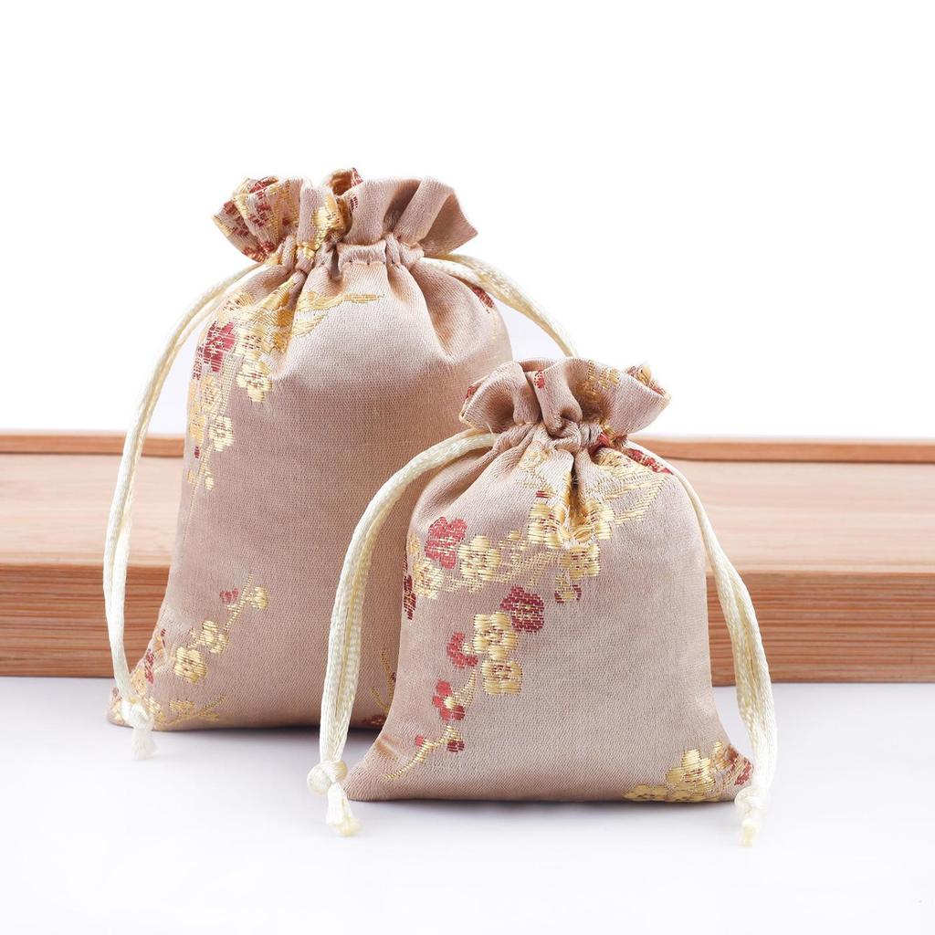 Walnut Brocade Drawstring Jewelry Bag for Buddha Beads