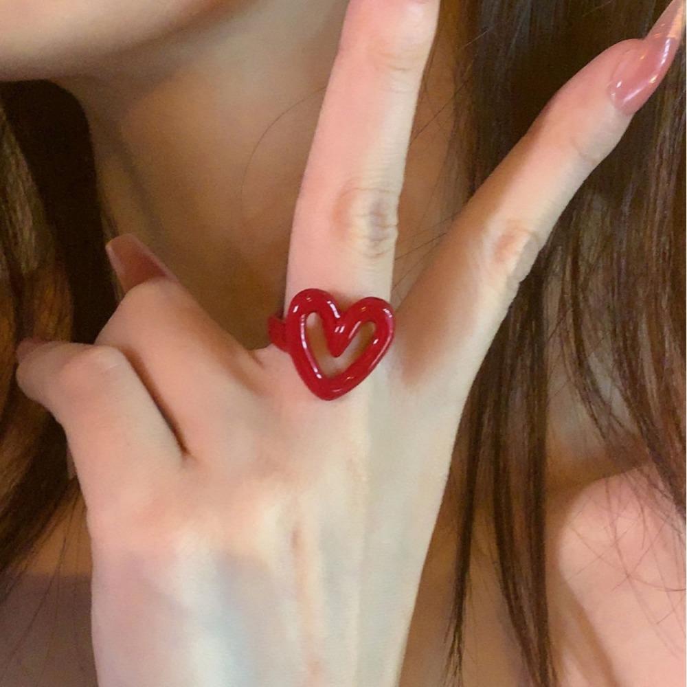 

Women Red Adjustable Ring Simple Heart Shaped Rings Party Jewelry Gift красный