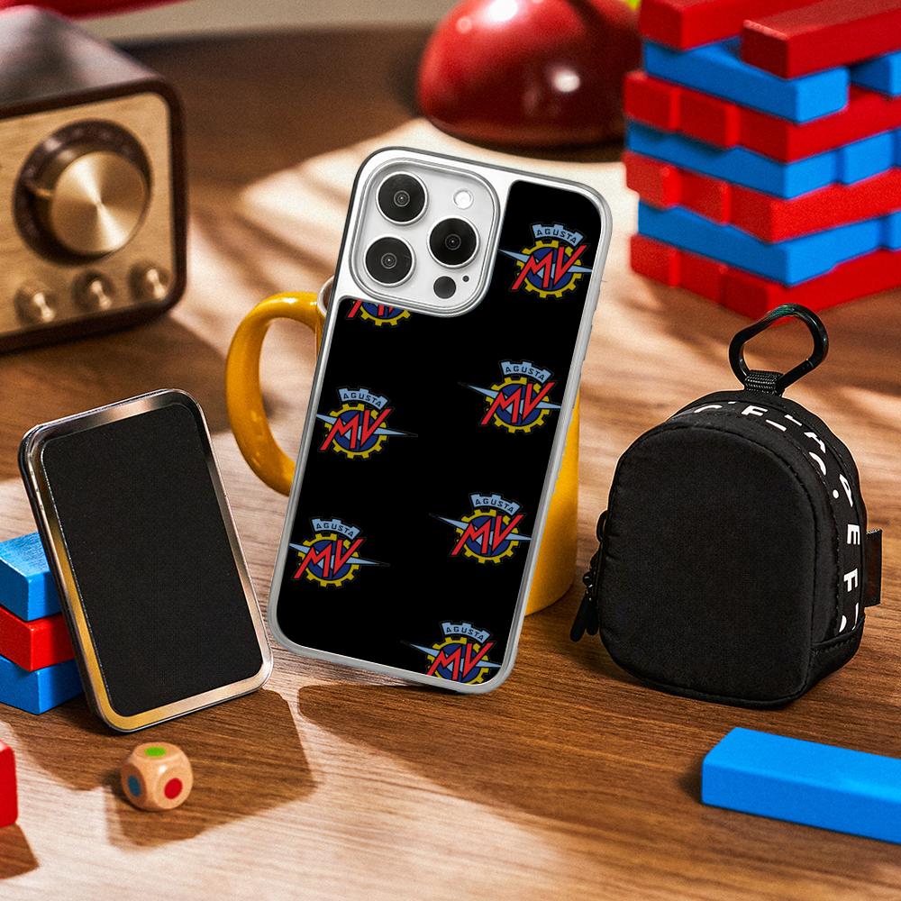 Moto Art Agu-sta Logo Poster Design Phone Case for iPhone 16 15 14 13 12 11 Pro Max Sheepskin Silver-edged Protective Case