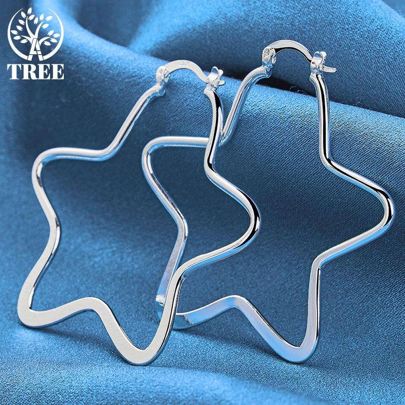 925 Sterling Silver Star 55mm Hoop Earring Jewelry