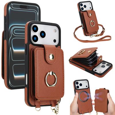 Portefeuille Étui Bandoulière 2 en 1 Fermeture Éclair Magnétique Emplacements Cartes Cuir Pour iPhone 17 Pro Max 16 Plus 15 14 13 12 11 Housse avec Cordon Long