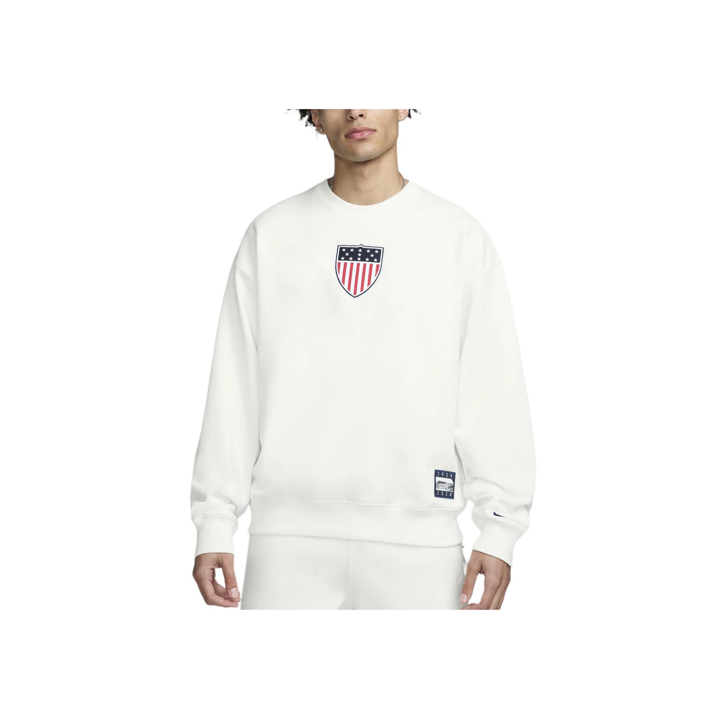 Nike Team USA Solo Swoosh Loose Fit Crewneck Fleece Sweatshirt Men sweatshirt Sail Obsidian FN1136-133 M