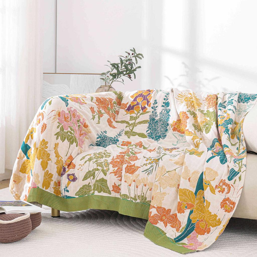 Floral Birds Cotton Towel Blanket, Bedspread For Bed, Sofa, Picnic, Travel, Yarn Dyed Jacquard, Mechanical Wash, 17 Styles