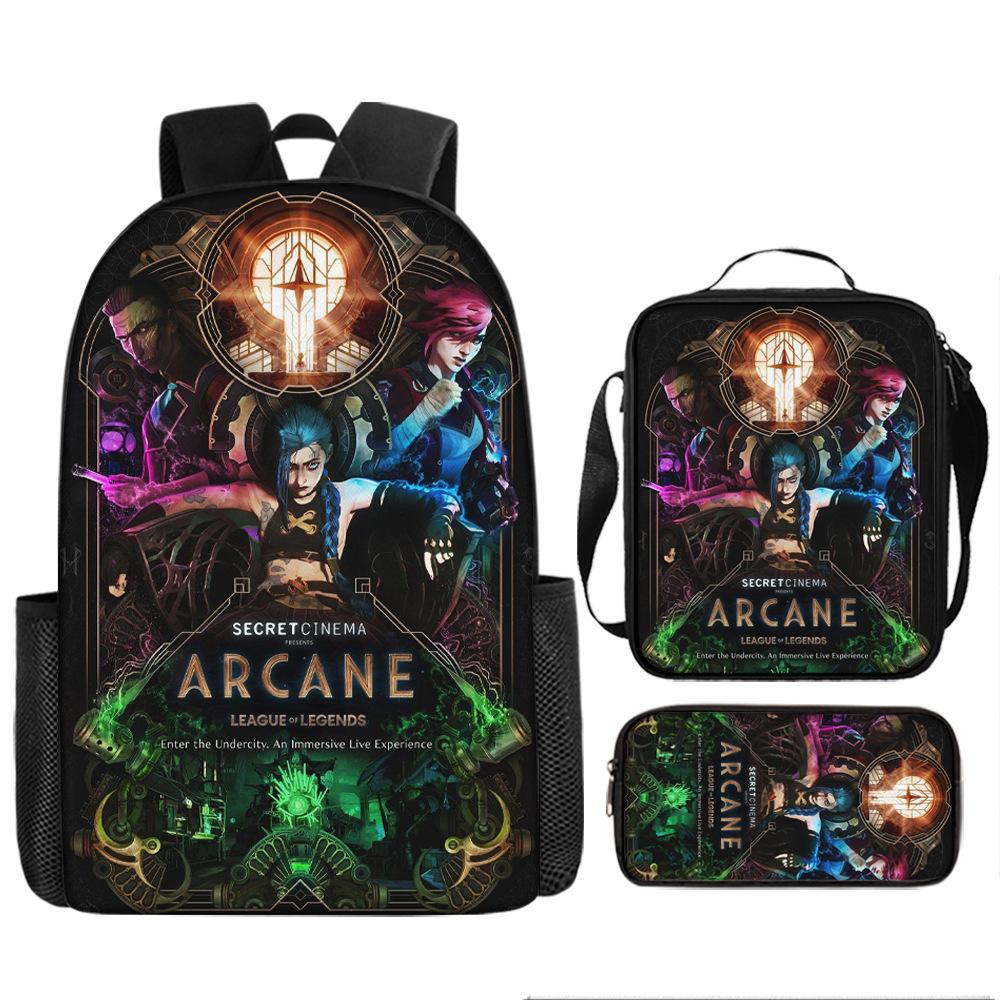 Battle of the Twin Cities Arcane Children's School Bag Pencil Case Backpack Elementary School Cartoon Backpack Three-piece Set