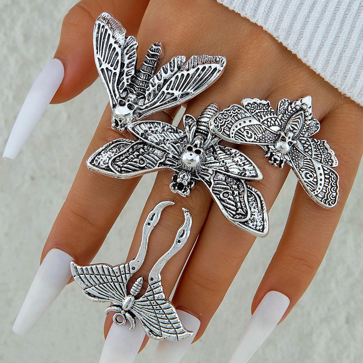 Accessories, personalized gothic dark alloy retro ring, creative skull butterfly ring set
