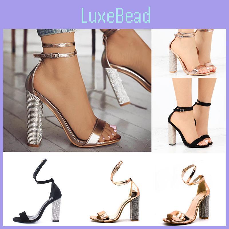 Stunning Women Heeled Sandals With Rhinestone Straps And Ultra High Heels