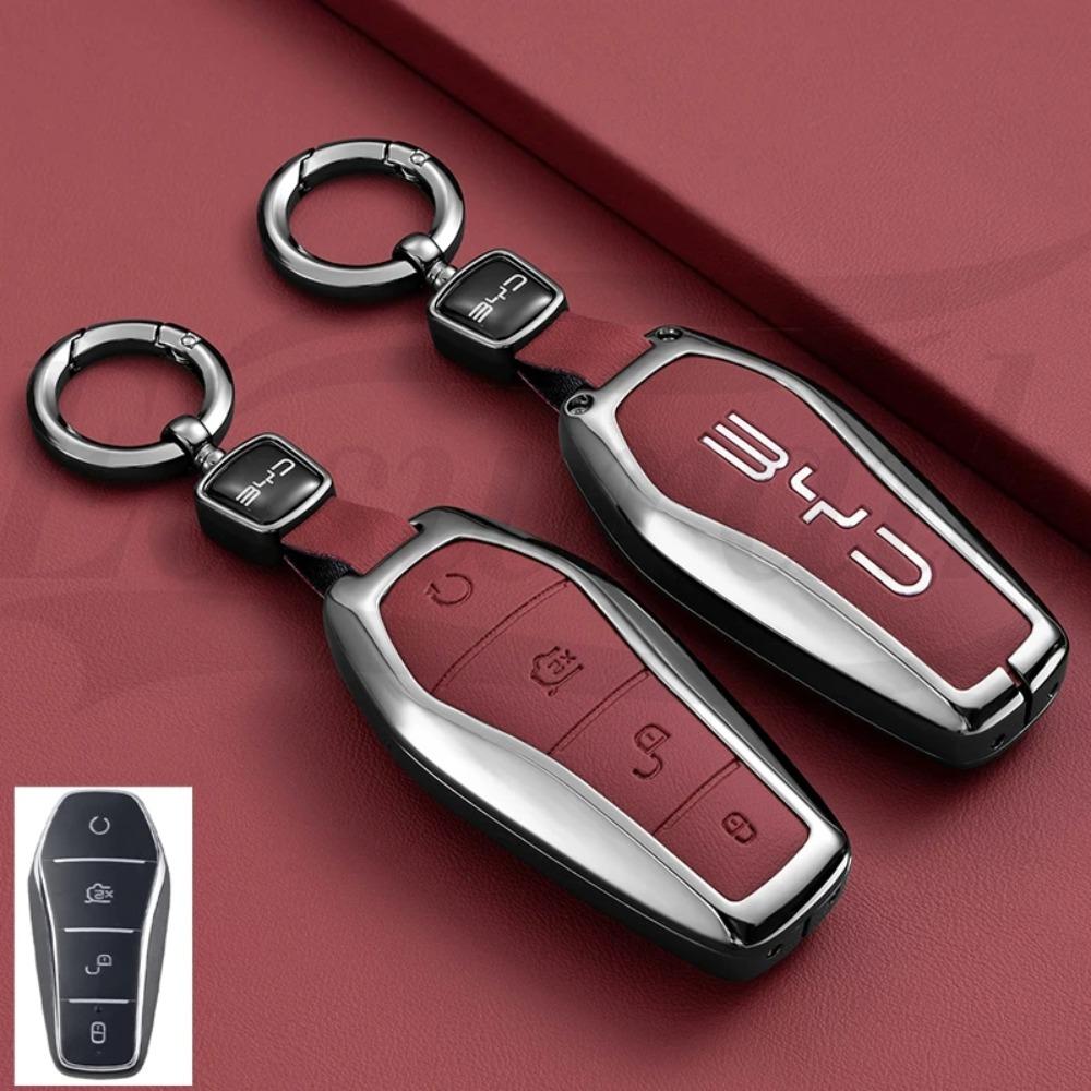 Car Zinc Alloy Leather Key Case Cover for BYD Song Plus Atto Han EV Tang DM Qin Seal Dolphin Key Bag Pouch Wallet Organizer