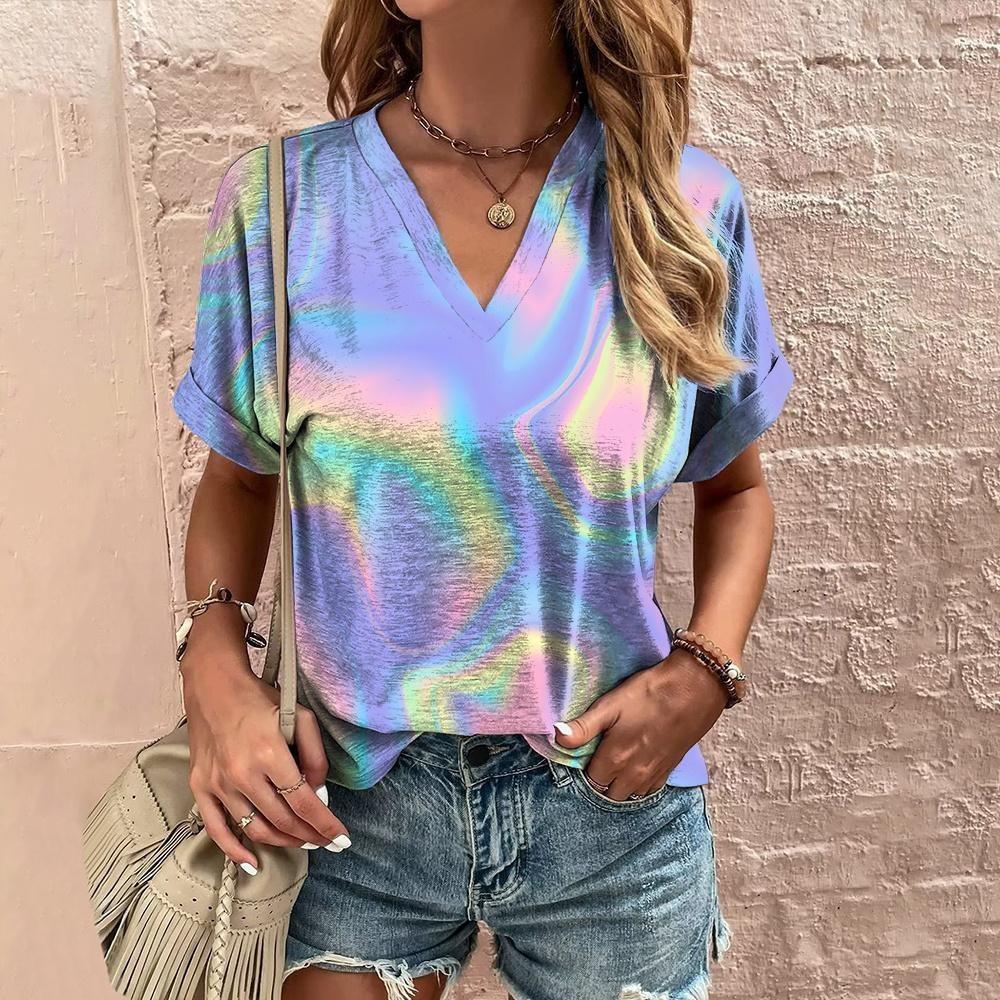 Dámské tričko Tričko Abstraktní malba Streetwear Dámské oblečení Výstřih do V Krátký rukáv Grafický potisk Top Ležérní košile a halenky