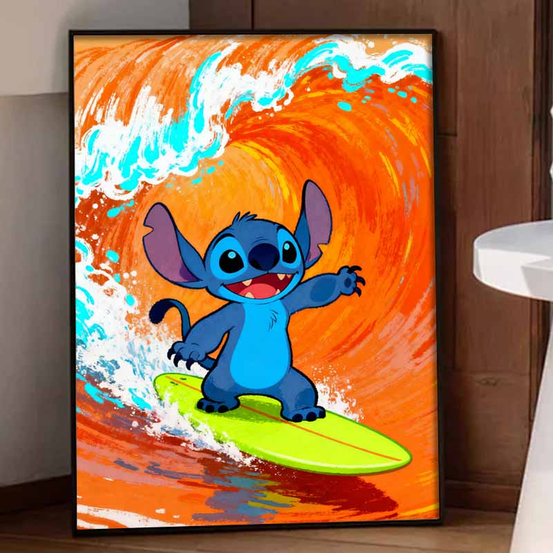 Disney 5d Diamond Painting, Stitch Surfing Diamond Art Painting Diy Handmade Sticker Gift, Home Decoration Painting