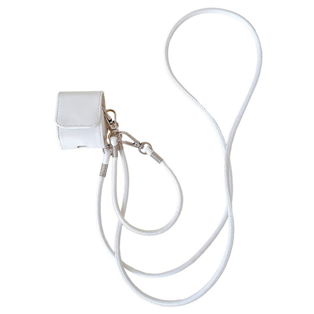 

For Apple AirPods with Wireless Charging Case (2019)/AirPods with Charging Case (2019)/(2016) PU Case with Straps White