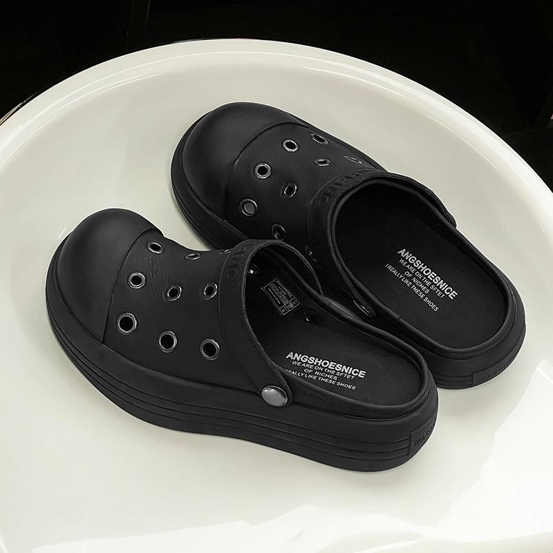 

Mickey big head leather hole shoes retro hollow breathable dirty shoes casual shoes platform bag head slippers 39 чёрный