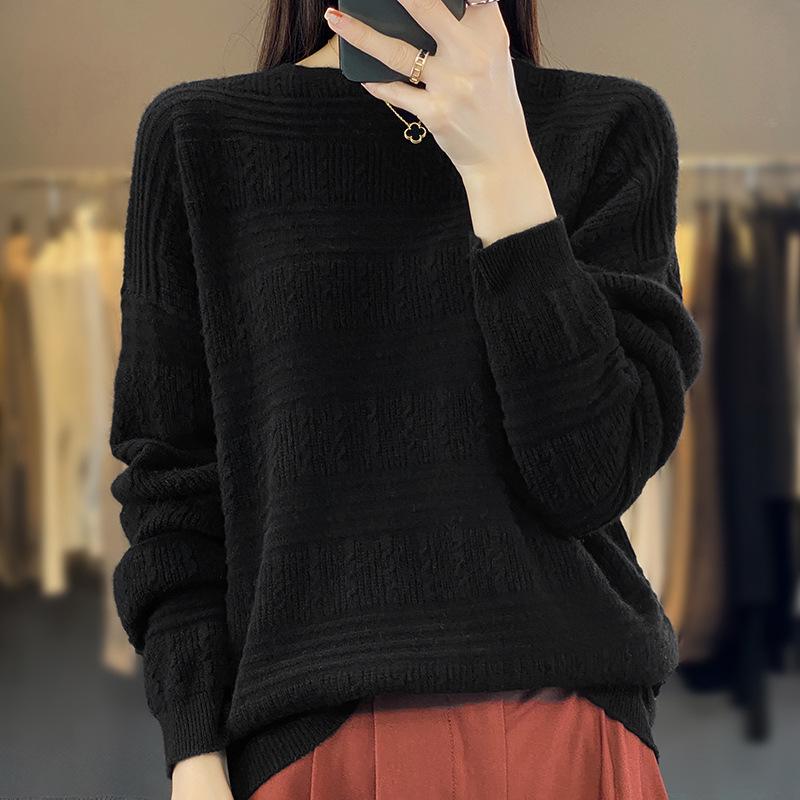 Women's Winter Wool Cashmere Sweater: Loose, Round Neck Pullover in Solid Colors