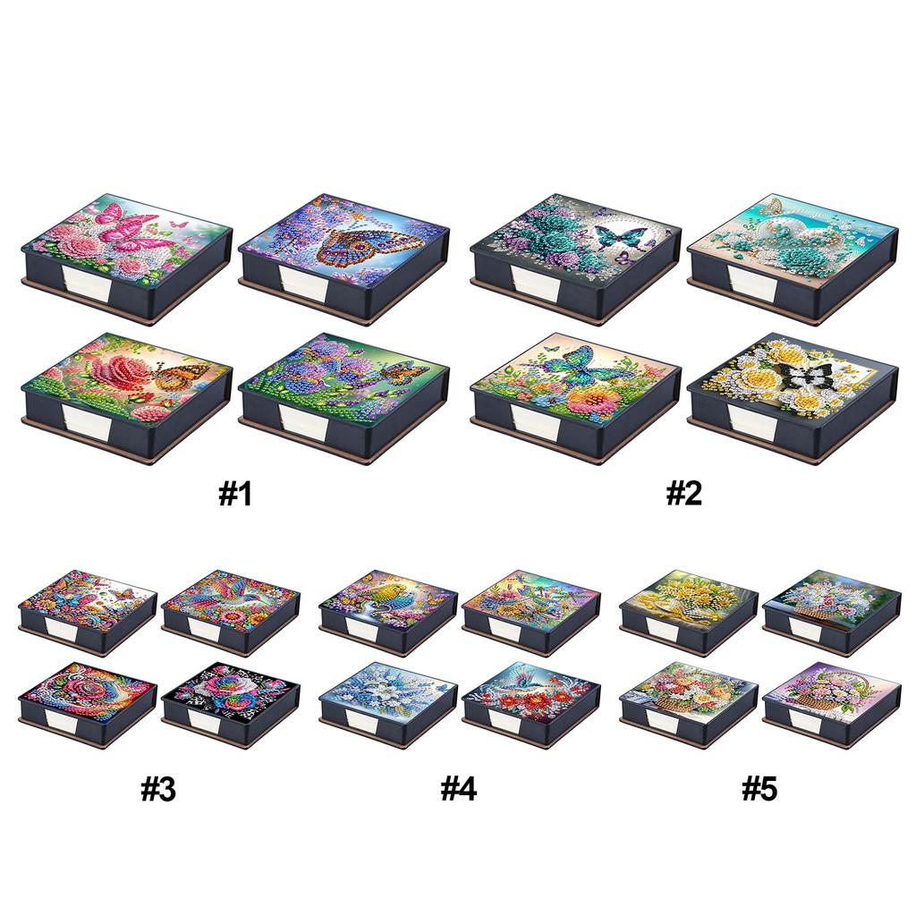 4pcs Flower PU DIY Diamond Painting Memo Pad Contains 160 Sheets of Paper Diamond Painting Note Box for Office Desk