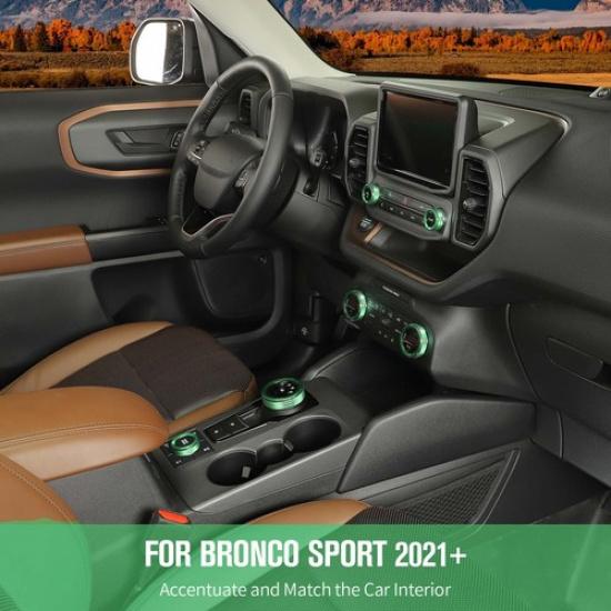 7x Green AC Radio 4WD Switch Ring Covers For Ford Bronco Sport + Accessories