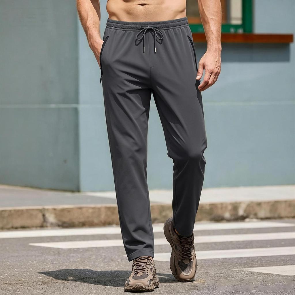 Men's Summer Running Training Joggers - Lightweight Stretch Cuff Pants with Zipper Pockets for Athletic Workout