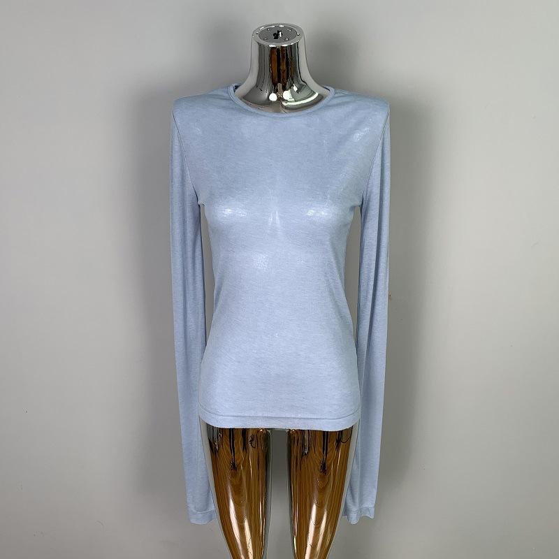 Sexy Kleidung für Damen, weich und leicht verführerisch, Slim Fit und Rundhals-Basishemd, modisches T-Shirt-Oberteil