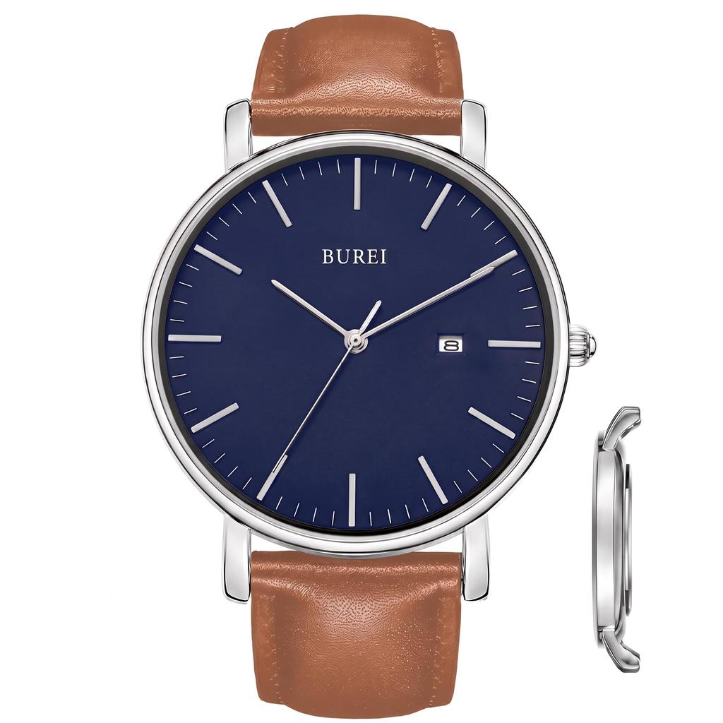 BUREI Waterproof Quartz Watch with Date Slim Leather Casual Women's Display, Strap, Stylish, Simple, Lightweight,