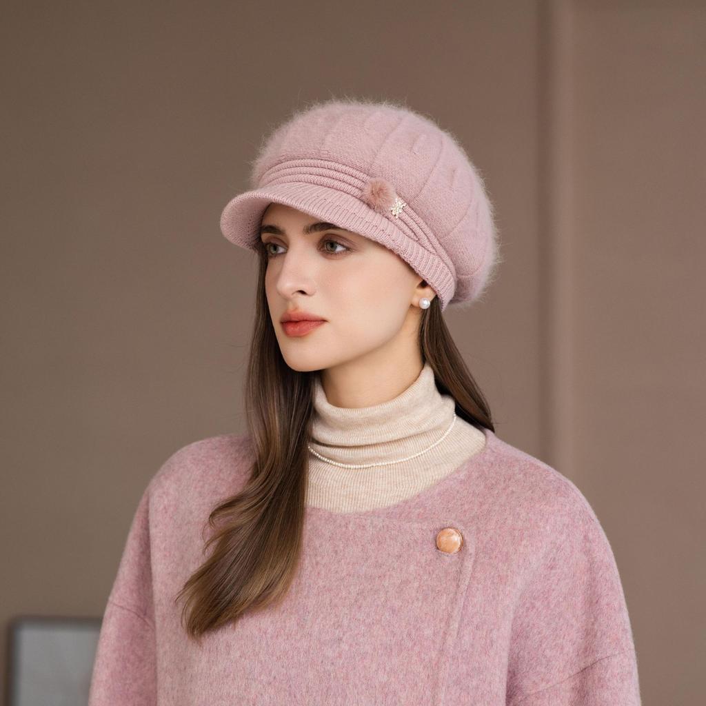 New Rabbit Fur Hat for Women Plus Velvet To Keep Warm Grandma Ear Protector Wool Knitted Hat for Middle Aged and Elderly Mothers
