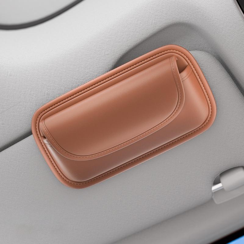 Multipurpose Wear Resistant Car Eyeglass Holder with Magnetic Lid, PU Leather Sunglasses Case Organizers for Auto Visors