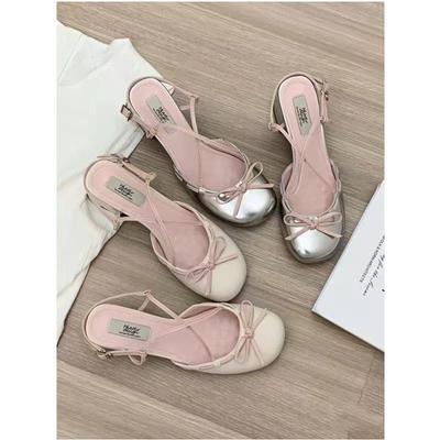 Fashion Sweet Fairy Style Bow Bag Head Sandals, Women's 2025 Summer New Cross-buckle Mary Jane High Heels