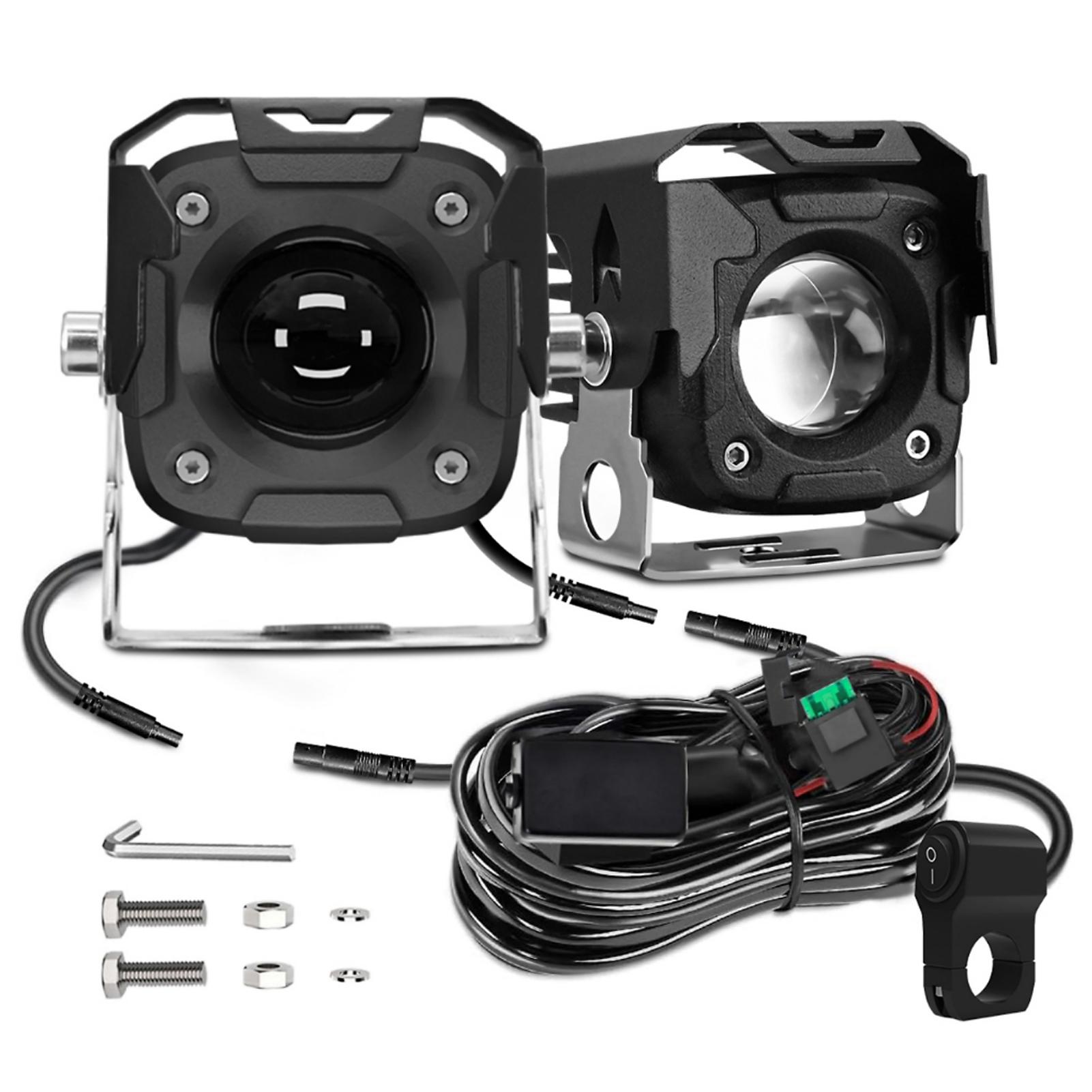 

2 комплекта противотуманных фар для вождения мотоцикла, светодиодные фары с комплектом жгутов проводов, прожекторы с кронштейном для