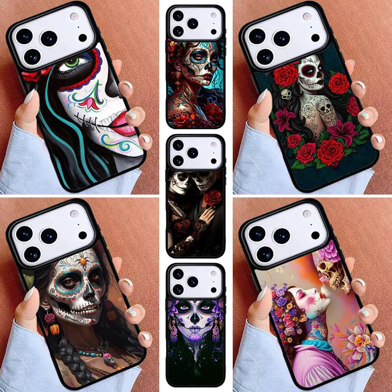 Catrina Beautiful Rose Girl Skull Phone Case for iPhone 16e 15 14 13 12 17 Pro Max Plus Air 17pro Cover Coque
