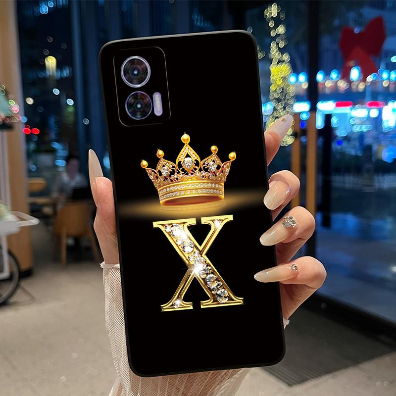 Phone Case For Motorola Edge 30 Lite/Motorola Edge 30 Neo 5G Black Case Shockproof Soft Fashion Letter Crown Cover