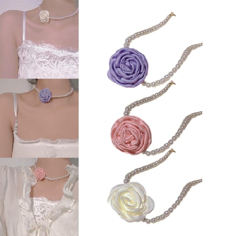 Pendant Necklaces Artificial Pearl Flower Choker Women Girls Chain Necklaces