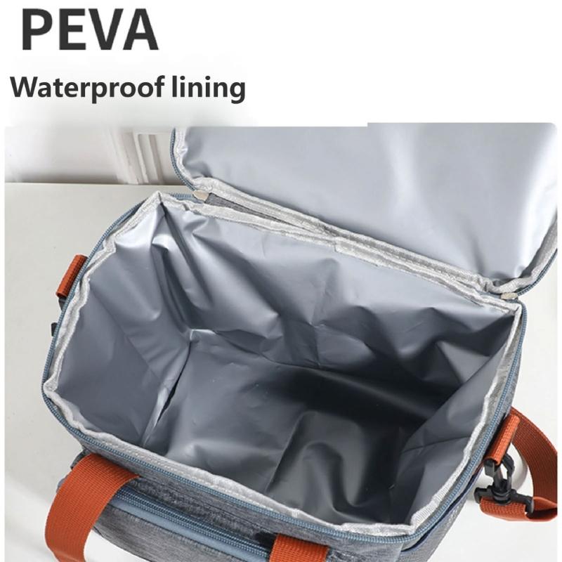 Expandable Double Deck Lunch Box Thermal Leak Proof Food Bag with Oversized Cup Pocket and Adjustable Strap