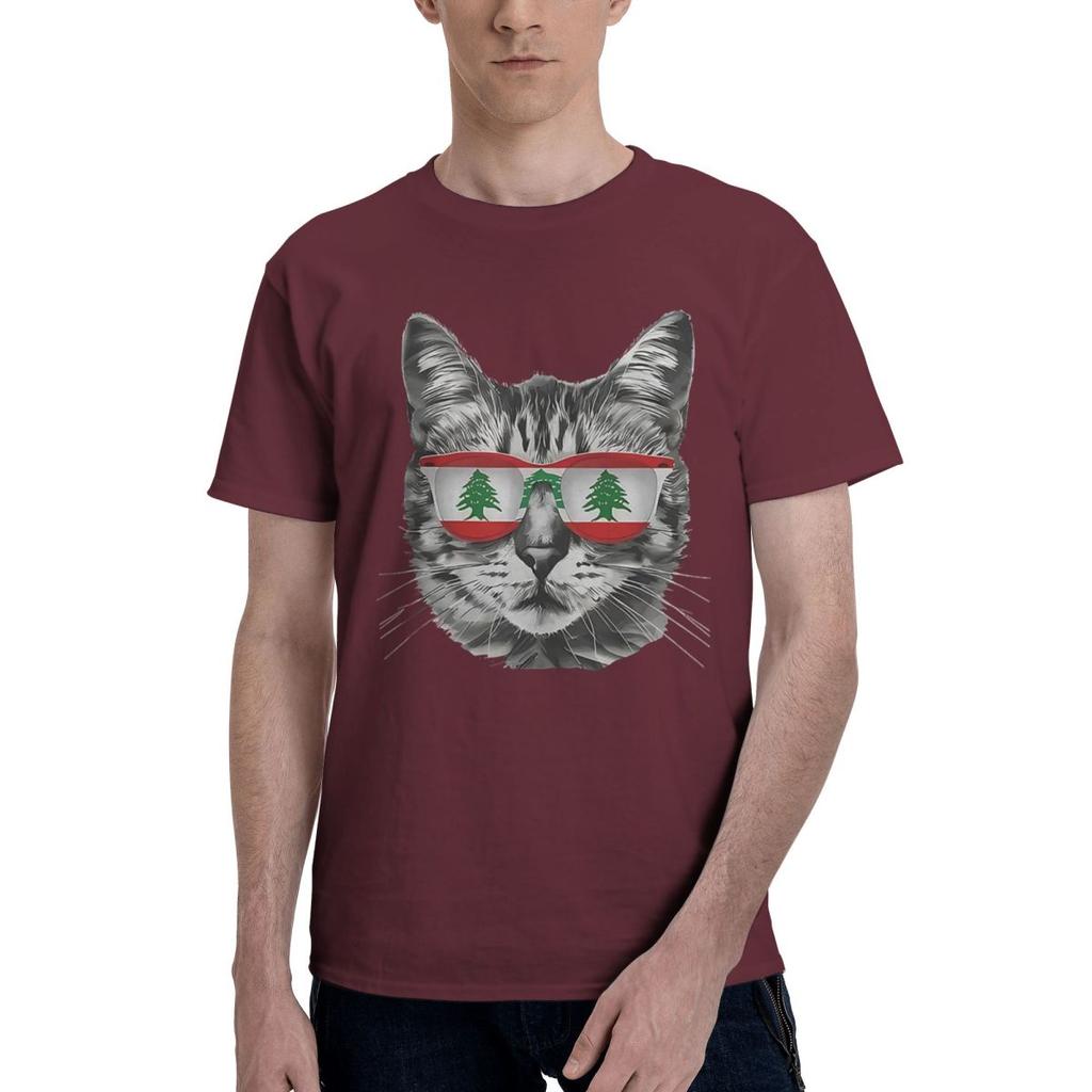 Lebanese Flag Cat 100 Cotton Casual Breathable Confortable Vintage Funny Mens TShirt Funny Shirt