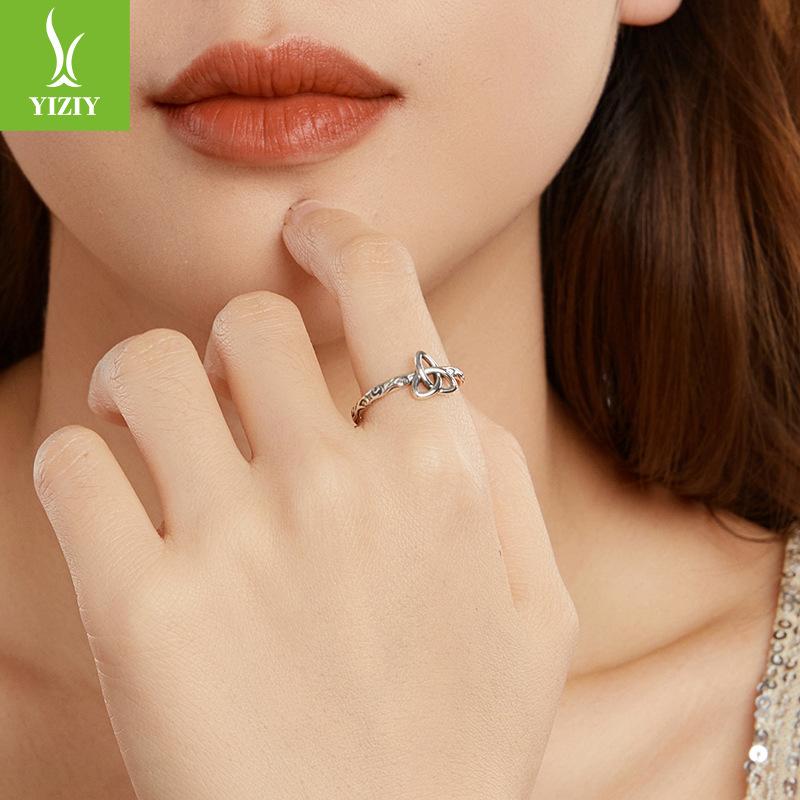 S925 Sterling Silver Vintage Celtic Knot Open Ring, Elegant Mysterious Pattern Sterling Silver Ring Jewelry