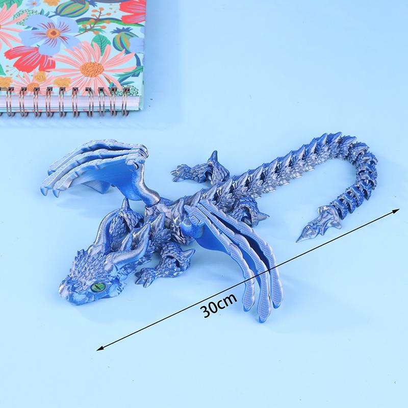 3D-gedruckte geflügelte Kutsche Drachenfigur mit zufälligen Augen Art Deco Harz Drachenskulptur Tischplatte Tierisches Thema Dekorationen