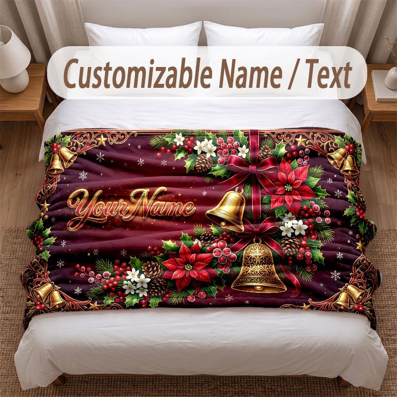 Christmas Theme Soft Blanket Personalized Custom Name Text Print Warm Blanket Home Sofa Bedroom Decor