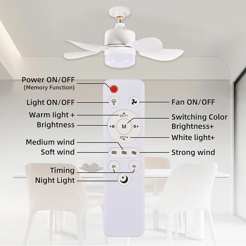 E Screw Five-Leaf Silent Fan Light for Living, Dining, and Bedroom