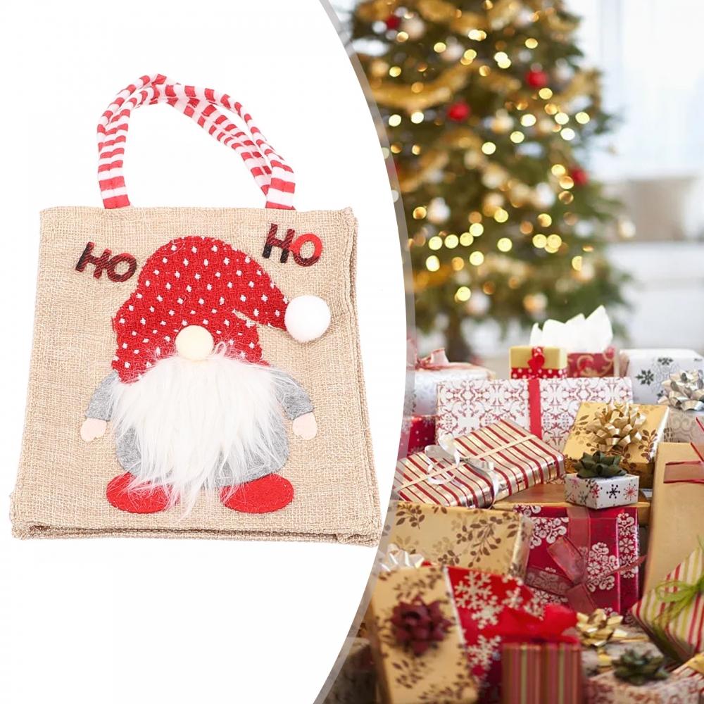 1x 18*16cm Christmas Burlap Tote Bag For Carrying Childrens Gifts Decoration