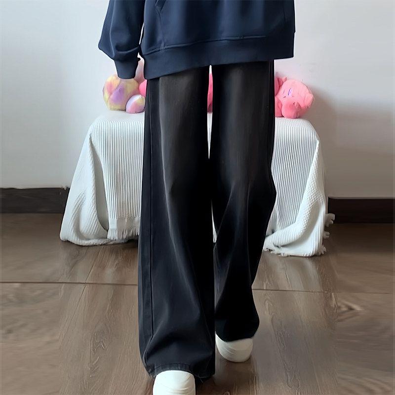 

Women s Black Draping Effect Spring & Fall Cover Loose Pants Smoke Black Regular 4XL Code
